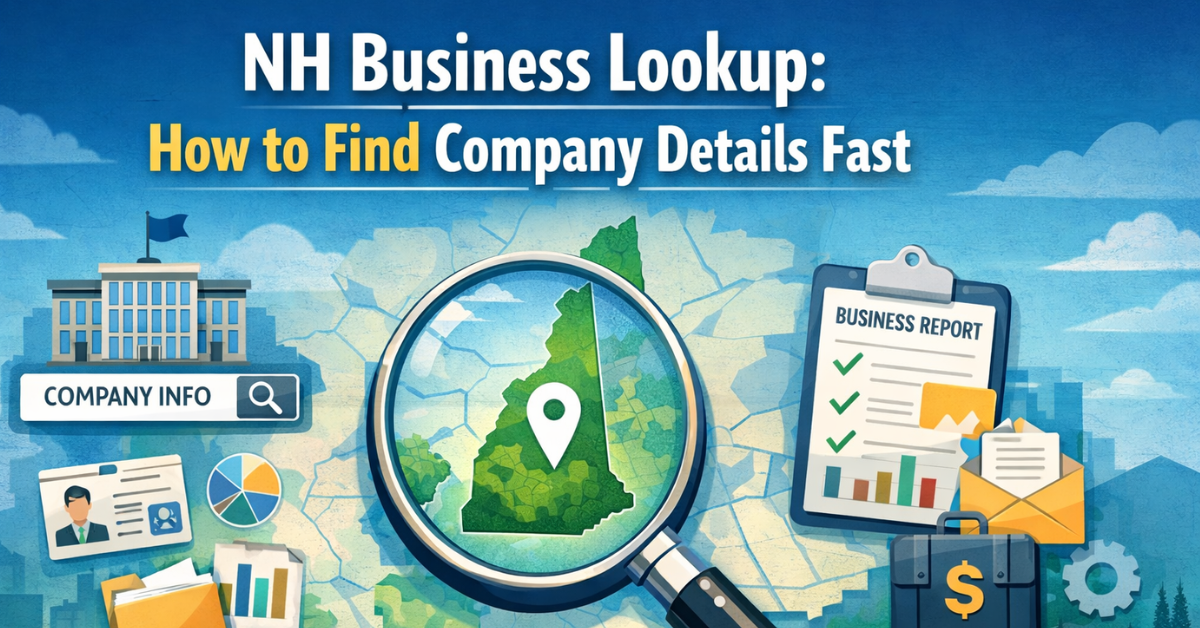 NH Business Lookup search tool showing New Hampshire company details and registration status