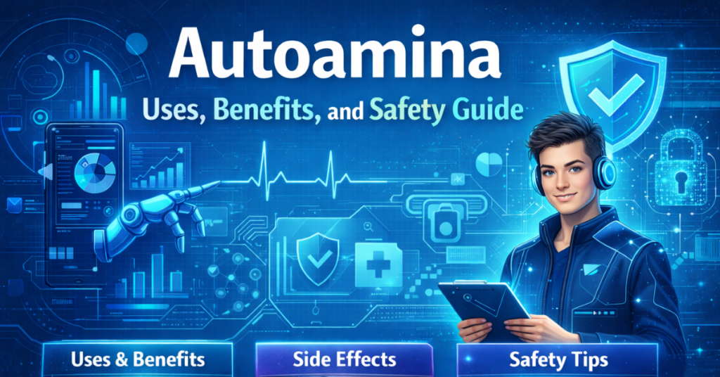 Autoamina uses, benefits, and safety guide illustrated with modern technology theme
