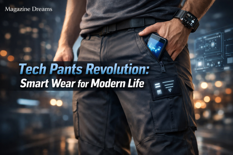 Tech pants made with stretch performance fabric for travel, work, and everyday comfort
