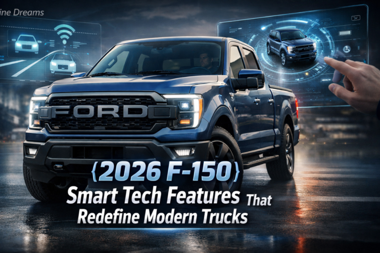 2026 Ford F-150 showcasing advanced smart technology features including BlueCruise hands-free driving and digital infotainment system.