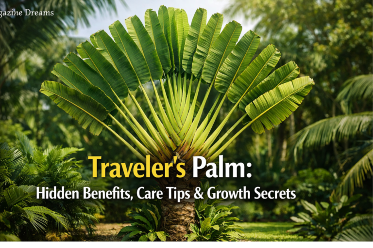 Travelers palm plant with large fan-shaped leaves