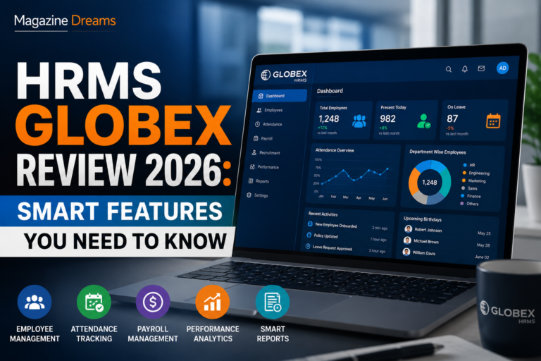 HRMS Globex dashboard showing smart HR automation and employee management tools in 2026
