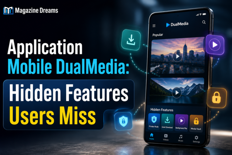 Application Mobile DualMedia dashboard showing smart media tools and hidden mobile features
