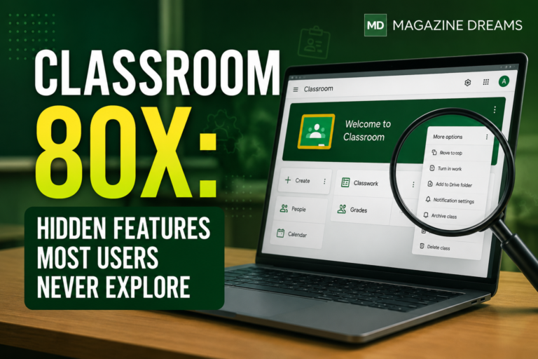 Classroom 80x dashboard showing hidden features, productivity tools, and smart online learning settings