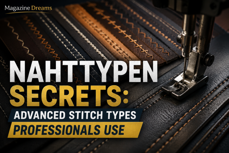 Professional sewing machine creating different nahttypen stitch types on fabric for strong seam finishing